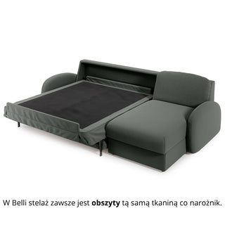 Narożnik BELLA z funkcją spania codziennego stelaż włoski z materacem 160cm i pojemnikiem na pościel prawostronny