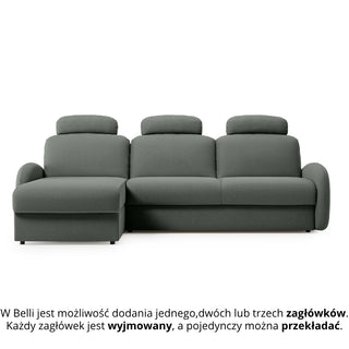 Narożnik BELLA z funkcją spania codziennego stelaż włoski z materacem 160cm i pojemnikiem na pościel lewostronny