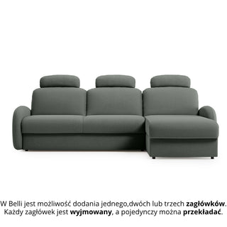 Narożnik BELLA z funkcją spania codziennego stelaż włoski z materacem 160cm i pojemnikiem na pościel prawostronny