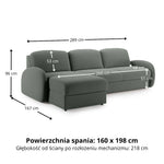 Narożnik BELLA z funkcją spania codziennego stelaż włoski z materacem 160cm i pojemnikiem na pościel lewostronny