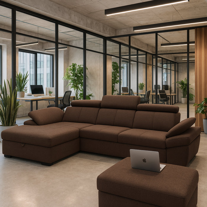 Narożnik SALERNO rozkładany z pojemnikiem i ruchomymi zagłówkami