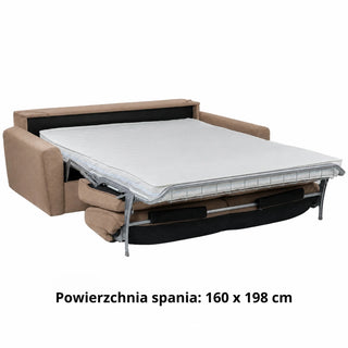 Sofa DOLLY 3 osobowa z funkcją spania stelaż włoski z materacem 160 cm i pojemnikiem