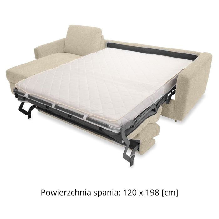 Narożnik Dolly z funkcją spania codziennego stelaż włoski z materacem 120 cm i pojemnikiem na pościel lewostronny