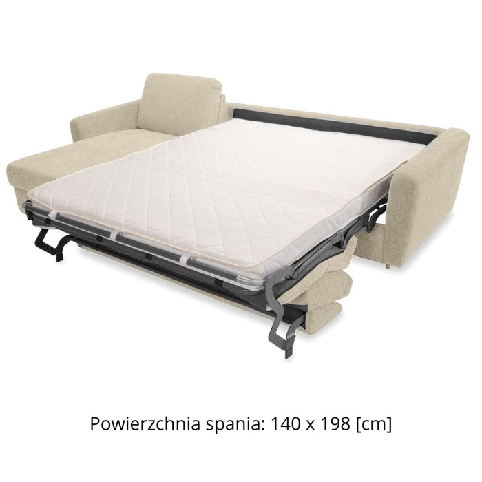 Narożnik DOLLY z funkcją spania codziennego stelaż włoski z materacem 140 cm i pojemnikiem na pościel lewostronny