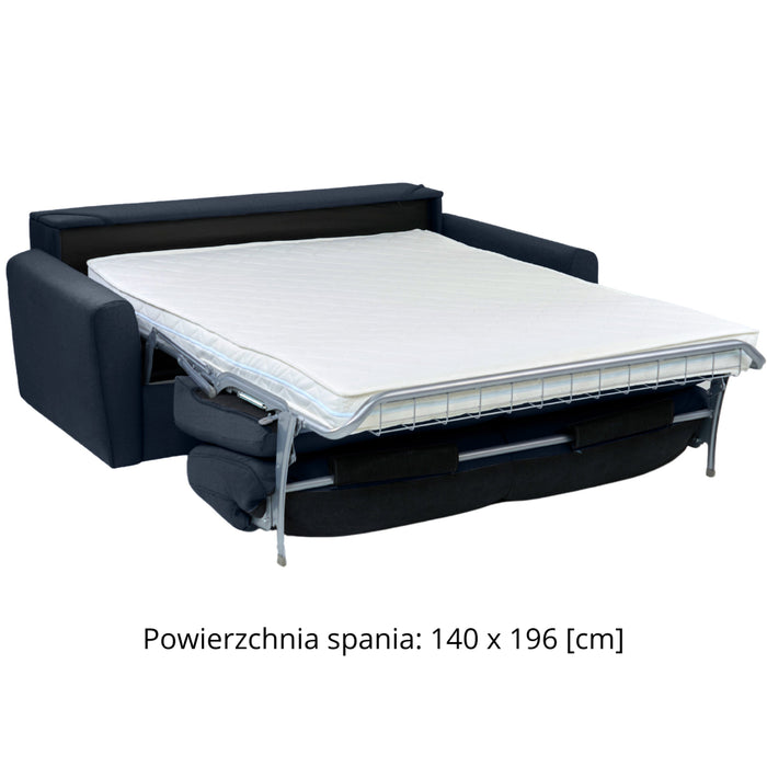 Sofa DOLLY 2,5 osobowa z funkcją spania stelaż włoski z materacem 140 cm i pojemnikiem
