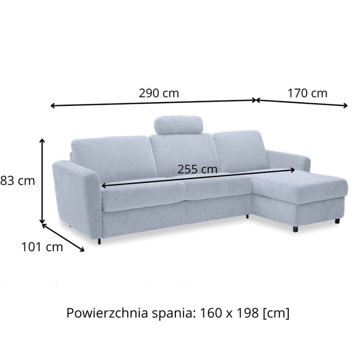 Narożnik DOLLY z funkcją spania codziennego stelaż włoski z materacem 160 cm i pojemnikiem na pościel lewostronny