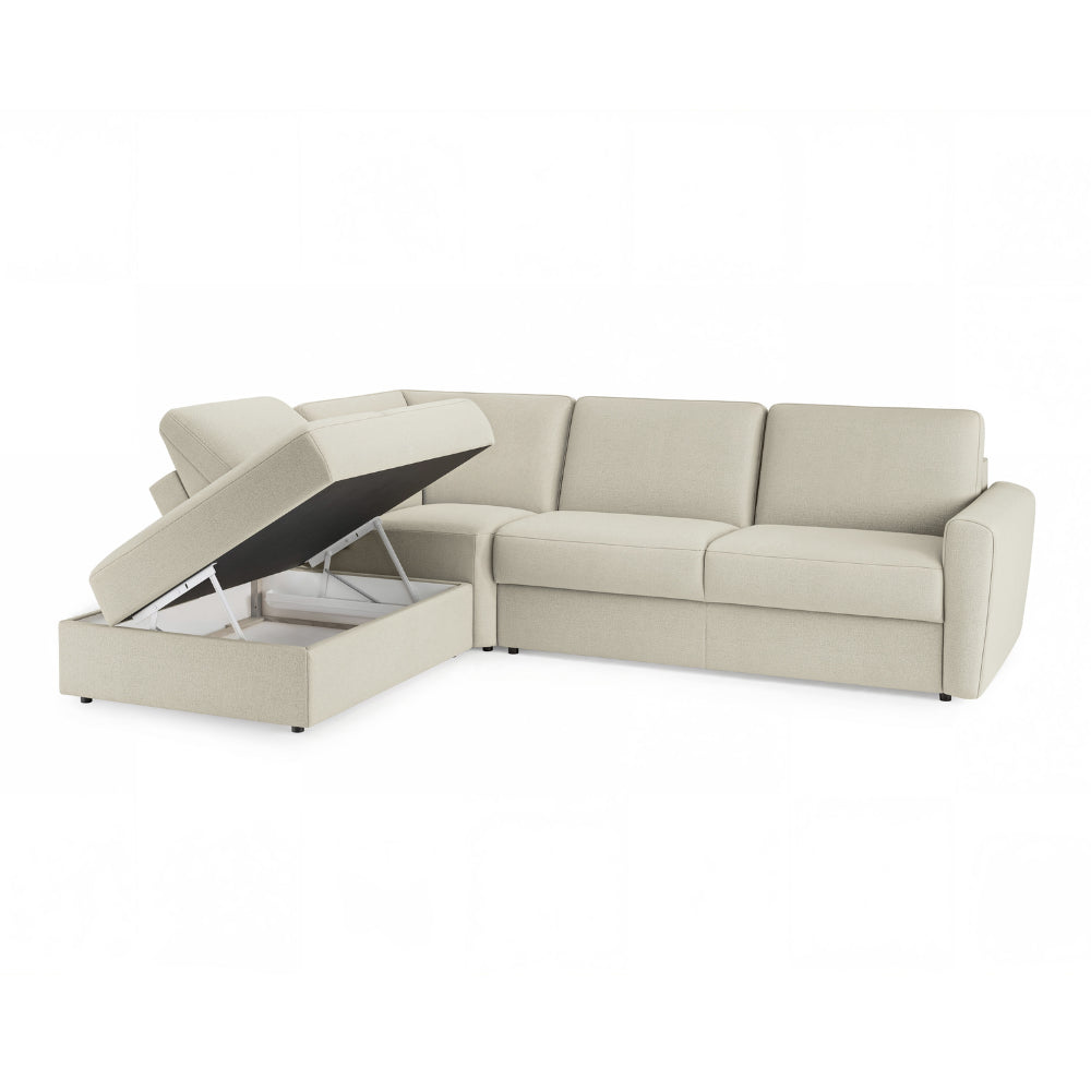 Narożnik DOLLY z otomaną funkcja spania codziennego stelaż włoski z materacem 120 cm i pojemnikiem na pościel