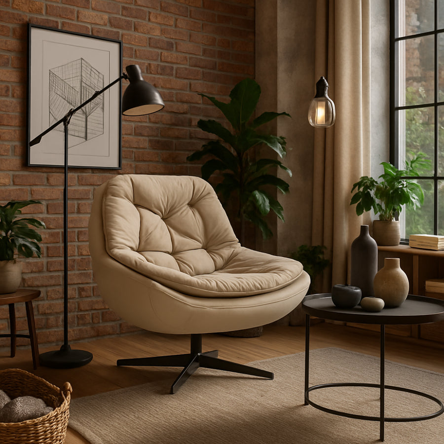 Fotel DIM pikowany na czarnej metalowej nodze