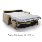 Sofa EMA 2 osobowa z pojemnikiem i funkcją spania codziennego stelaż włoski z materacem 120 cm