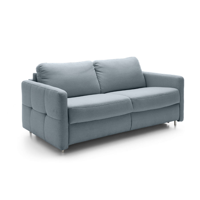 Sofa EMA 2,5 osobowa z pojemnikiem i funkcją spania codziennego stelaż włoski z materacem 140 cm