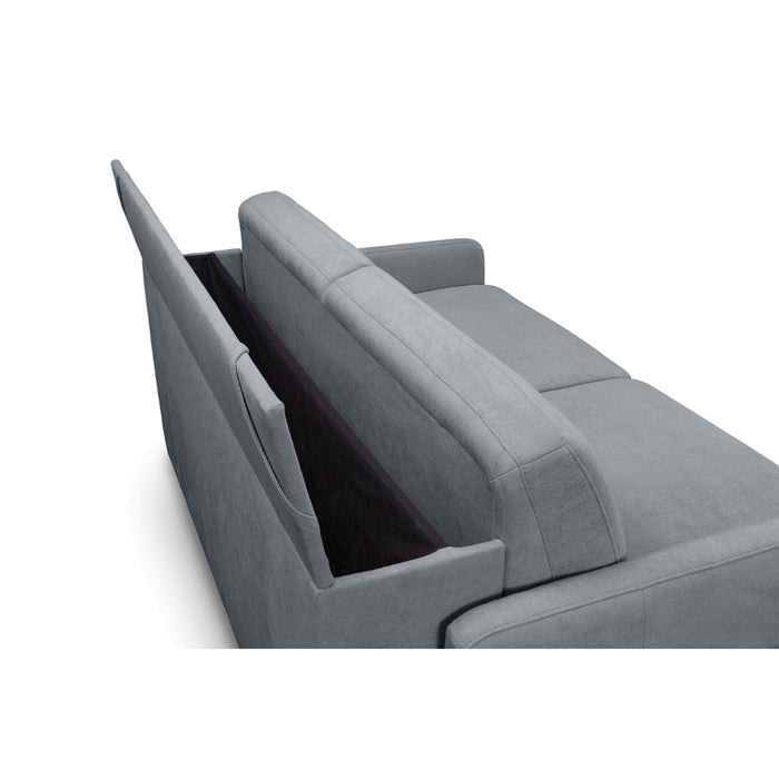 Sofa EMA 2,5 osobowa z pojemnikiem i funkcją spania codziennego stelaż włoski z materacem 140 cm
