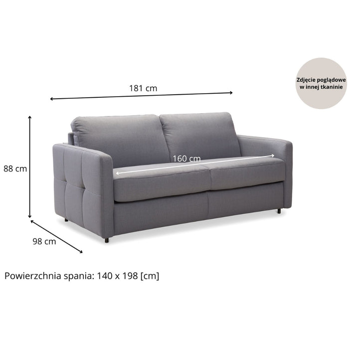Sofa EMA 2,5 osobowa z funkcją spania codziennego stelaż włoski z materacem 140 cm