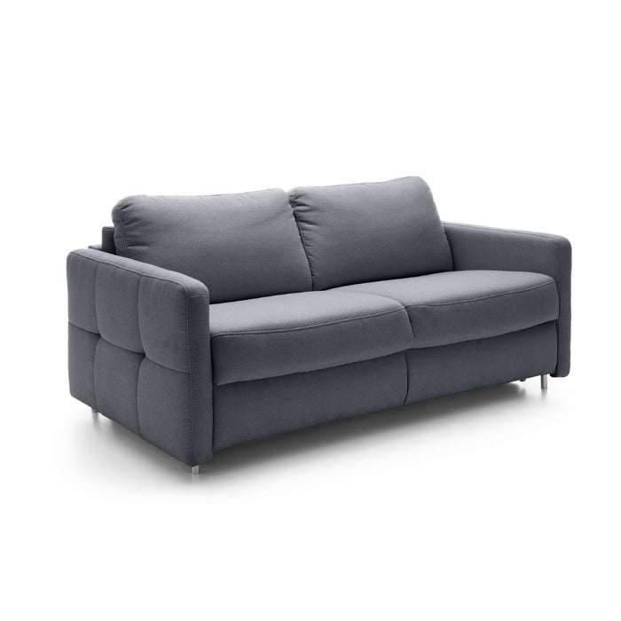 Sofa EMA 2,5 osobowa z pojemnikiem i funkcją spania codziennego stelaż włoski z materacem 140 cm