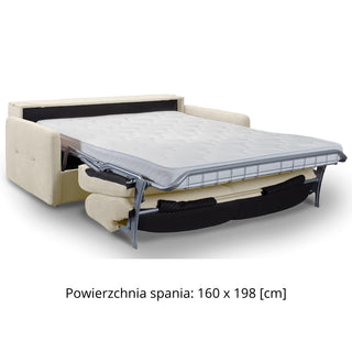 Sofa EMA 3 osobowa z pojemnikiem i funkcją spania codziennego stelaż włoski z materacem 160 cm