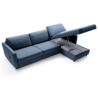 Narożnik EMA z funkcją spania codziennego stelaż włoski z materacem 160 cm i pojemnikiem na pościel