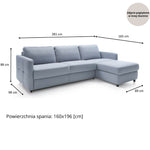 EMA corner sofa with daily sleeping function, Italian STANDARD frame with a 160 cm mattress and a bedding container