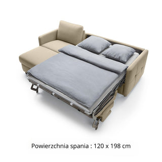 Narożnik EMA z funkcją spania codziennego stelaż włoski z materacem 120 cm i pojemnikiem na pościel