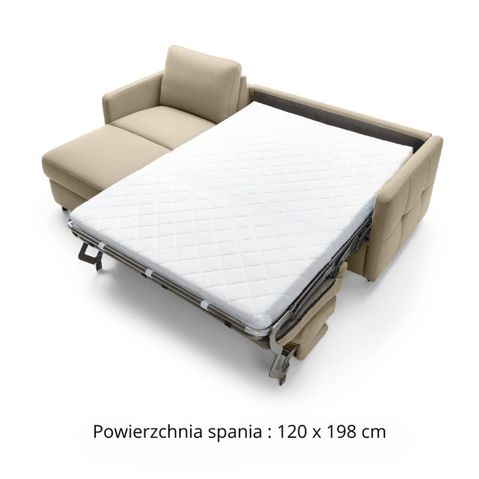 Narożnik EMA z funkcją spania codziennego stelaż włoski z materacem 120 cm i pojemnikiem na pościel