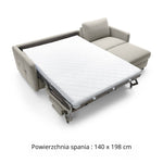 Narożnik EMA z funkcją spania codziennego stelaż włoski z materacem 140 cm i pojemnikiem na pościel