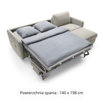 Narożnik EMA z funkcją spania codziennego stelaż włoski z materacem 140 cm i pojemnikiem na pościel