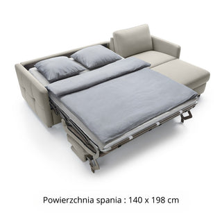 Narożnik EMA z funkcją spania codziennego stelaż włoski z materacem 140 cm i pojemnikiem na pościel