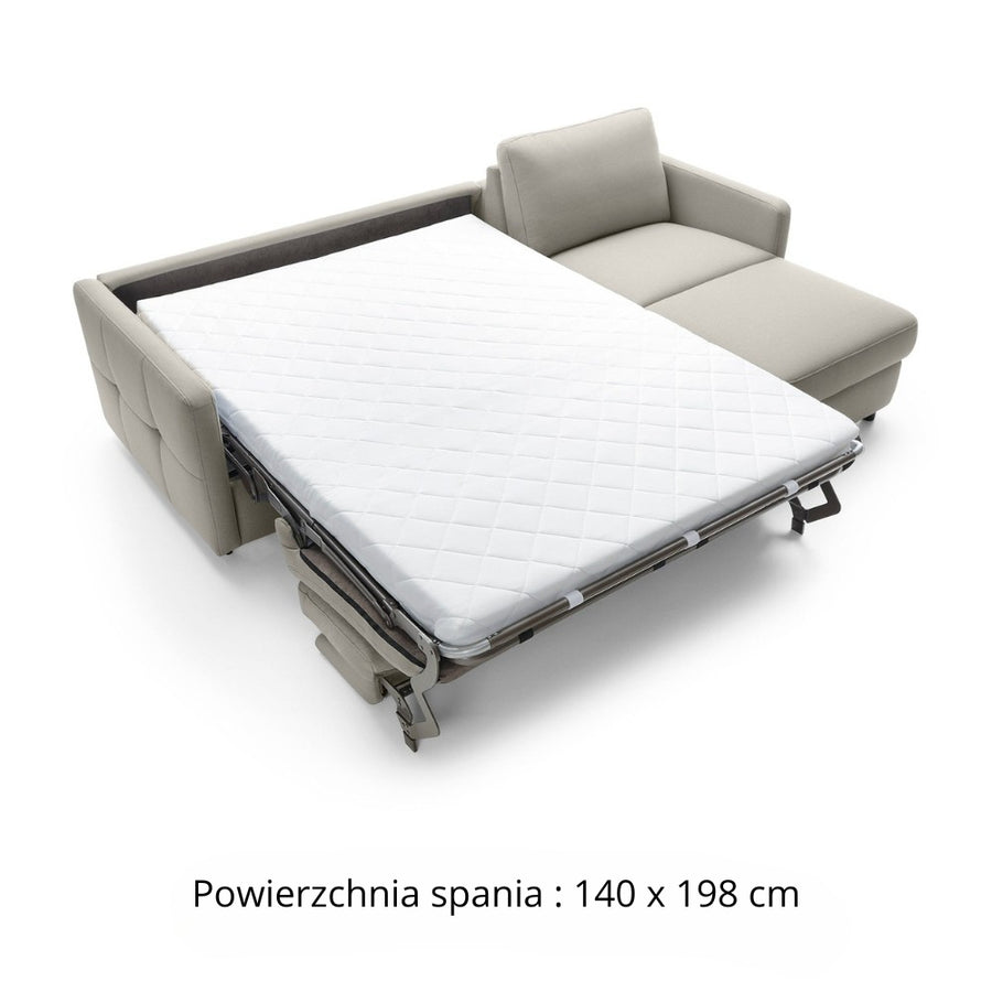Narożnik EMA z funkcją spania codziennego stelaż włoski z materacem 140 cm i pojemnikiem na pościel
