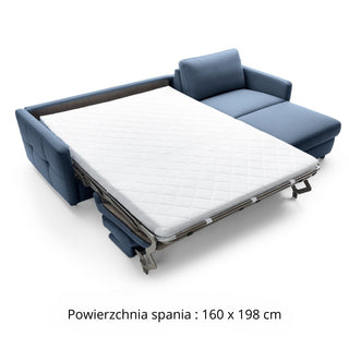 Narożnik EMA z funkcją spania codziennego stelaż włoski z materacem 160 cm i pojemnikiem na pościel