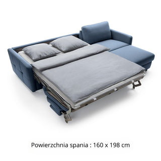 Narożnik EMA z funkcją spania codziennego stelaż włoski z materacem 160 cm i pojemnikiem na pościel