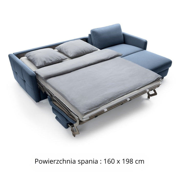Narożnik EMA z funkcją spania codziennego stelaż włoski z materacem 160 cm i pojemnikiem na pościel