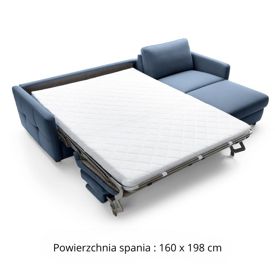 Narożnik EMA z funkcją spania codziennego stelaż włoski z materacem 160 cm i pojemnikiem na pościel