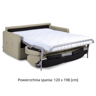 Sofa EMA 2 osobowa z funkcją spania codziennego stelaż włoski z materacem 120 cm
