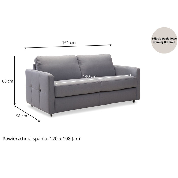 Sofa EMA 2 osobowa z funkcją spania codziennego stelaż włoski z materacem 120 cm