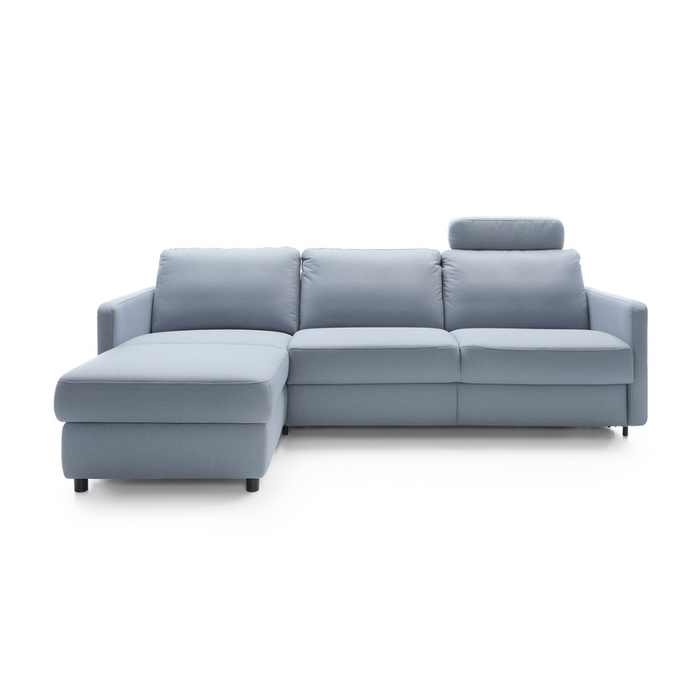 EMA corner sofa with daily sleeping function, Italian PRO frame with a 140 cm mattress and a bedding container