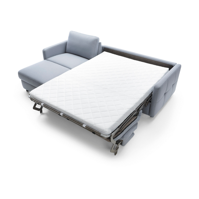 EMA corner sofa with daily sleeping function, Italian PRO frame with a 140 cm mattress and a bedding container