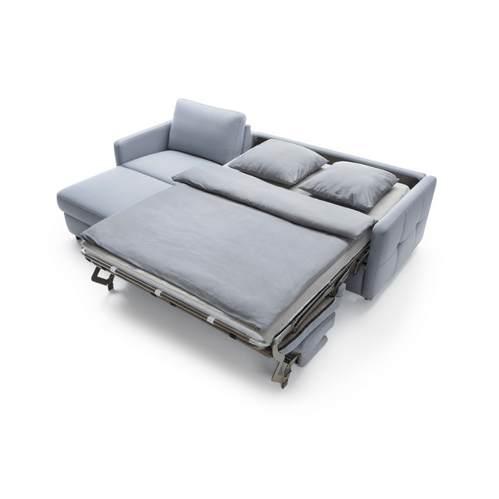 EMA corner sofa with daily sleeping function, Italian PRO frame with a 140 cm mattress and a bedding container