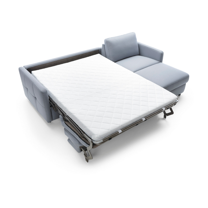 EMA corner sofa with daily sleeping function, Italian PRO frame with a 140 cm mattress and a bedding container