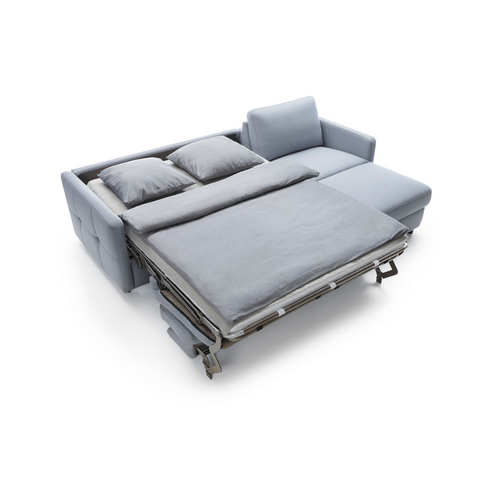 EMA corner sofa with daily sleeping function, Italian PRO frame with a 140 cm mattress and a bedding container