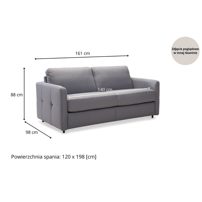 Sofa EMA 2-osobowa z funkcją spania codziennego stelaż włoski z materacem 120 cm