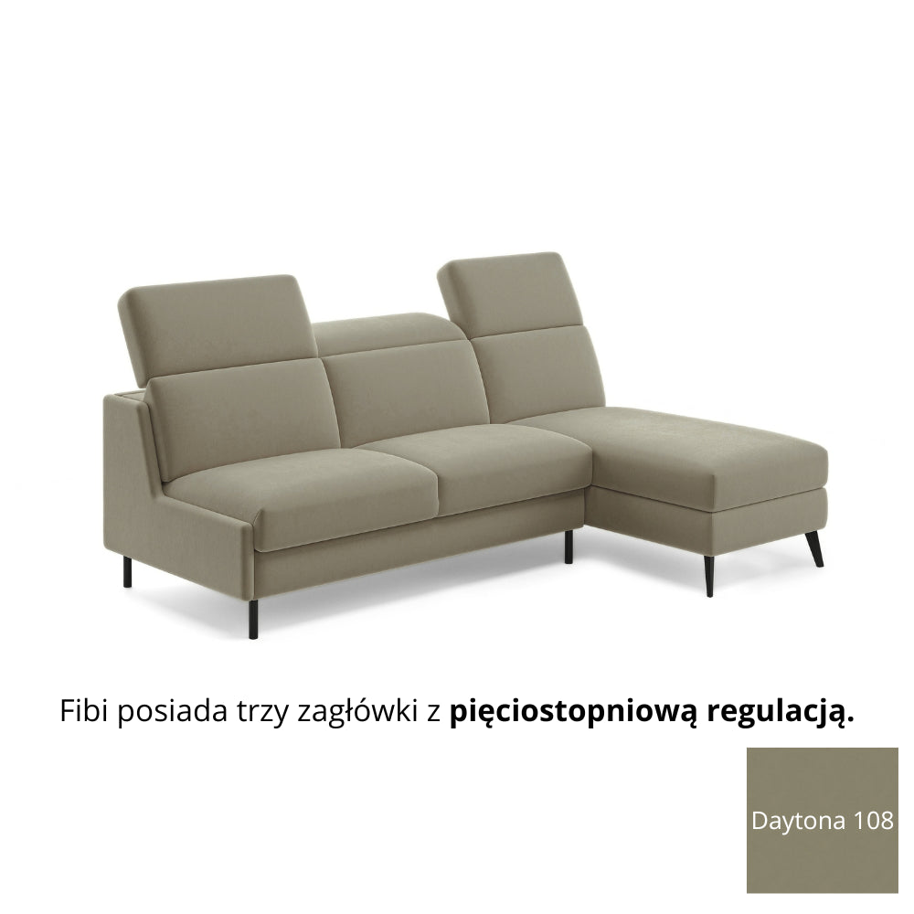 Narożnik FIBI bez boków z funkcją spania stelaż włoski z materacem 120 cm i pojemnikiem oraz ruchomymi zagłówkami