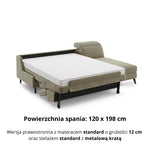 Narożnik FIBI bez boków z funkcją spania stelaż włoski z materacem 120 cm i pojemnikiem oraz ruchomymi zagłówkami