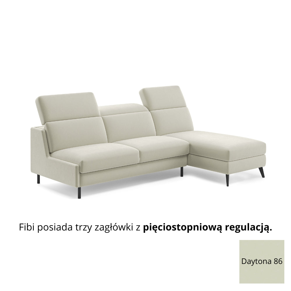 Narożnik FIBI bez boków z funkcją spania stelaż włoski z materacem 140 cm i pojemnikiem oraz ruchomymi zagłówkami