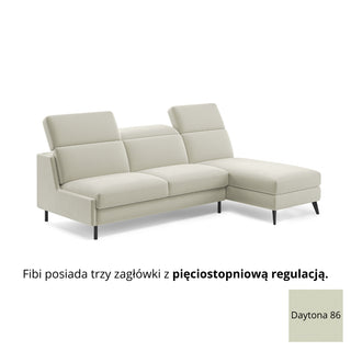 Narożnik FIBI bez boków z funkcją spania stelaż włoski z materacem 140 cm i pojemnikiem oraz ruchomymi zagłówkami