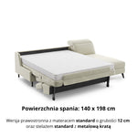 Narożnik FIBI bez boków z funkcją spania stelaż włoski z materacem 140 cm i pojemnikiem oraz ruchomymi zagłówkami