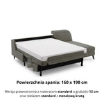 Narożnik FIBI bez boków z funkcją spania stelaż włoski z materacem 160 cm i pojemnikiem oraz ruchomymi zagłówkami