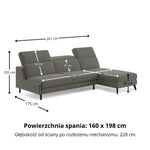 Narożnik FIBI bez boków z funkcją spania stelaż włoski z materacem 160 cm i pojemnikiem oraz ruchomymi zagłówkami