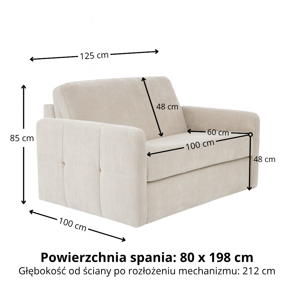 Fotel EMA z funkcją spania codziennego stelaż włoski z materacem 80 cm