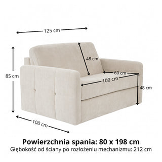 Fotel EMA z funkcją spania codziennego stelaż włoski z materacem 80 cm