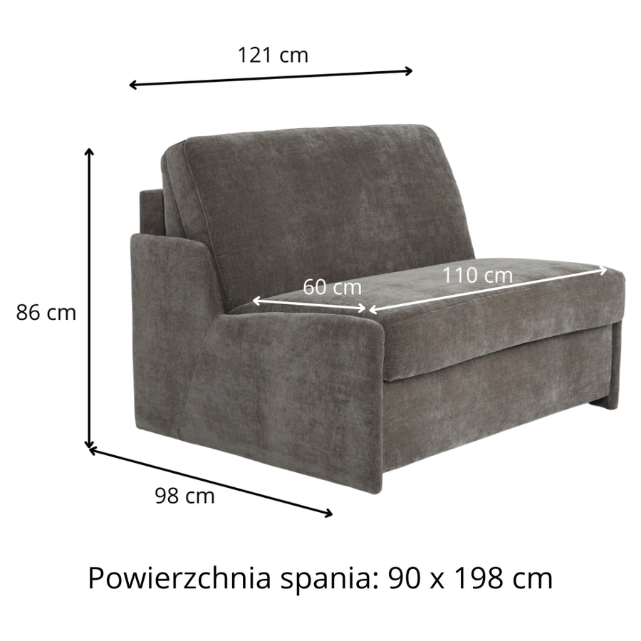 Fotel KIRA bez boków z funkcją spania codziennego stelaż włoski z materacem 90 cm