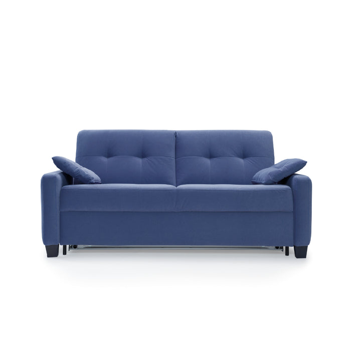 Sofa AURA 2 osobowa z funkcją spania codziennego stelaż włoski z materacem 120 cm na drewnianych nóżkach