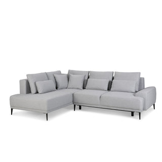 Narożnik GOLF rozkładany z pojemnikiem, dekoracyjnymi poduszkami na wysokich nóżkach